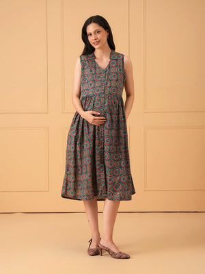 Green Era Maternity And Nursing Sleeveless Dress - S Maternity Casual Dress