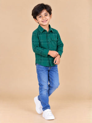 Green Flannel Plaid Kids Shirt - 0-6 Months Boys Casual Shirt