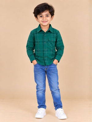 Green Flannel Plaid Kids Shirt - 0-6 Months Boys Casual Shirt