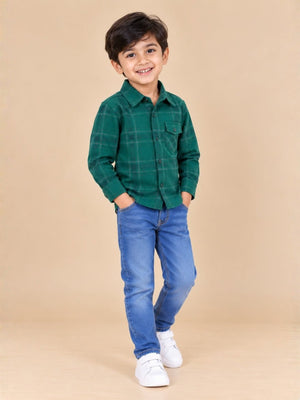Green Flannel Plaid Kids Shirt - 0-6 Months Boys Casual Shirt