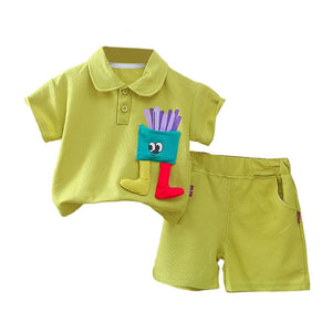 Green French Fries Themed 2 Pcs Shorts Set For Toddlers And Kids - 2 - 3 Years Kids Clothing