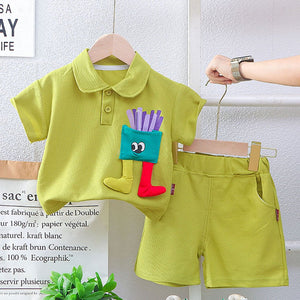 Green French Fries Themed 2 Pcs Shorts Set For Toddlers And Kids - 2 - 3 Years Kids Clothing