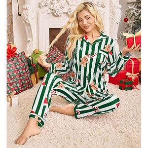 Green Gingerman Christmas Printed Nightsuit Set for Adults, Unisex - S Christmas