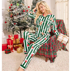 Green Gingerman Christmas Printed Nightsuit Set for Adults, Unisex - S Christmas