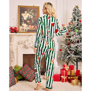 Green Gingerman Christmas Printed Nightsuit Set for Adults, Unisex - S Christmas
