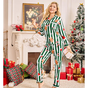Green Gingerman Christmas Printed Nightsuit Set for Adults, Unisex - S Christmas