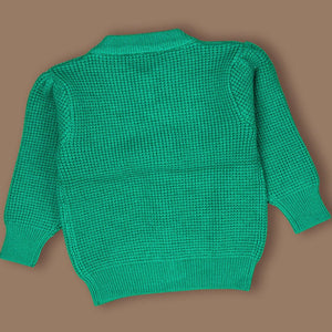 Green Knited Dual Bow kids Cardigan, Sweater for Winter & Christmas - 2 - 3 Years Winter Wear