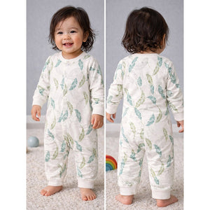Green Leaves, Full Sleeves Jumpsuit Romper for Tiny Toddlers - 3 - 6 Months Kids Clothing