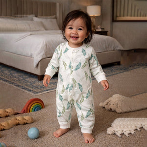 Green Leaves, Full Sleeves Jumpsuit Romper for Tiny Toddlers - 3 - 6 Months Kids Clothing