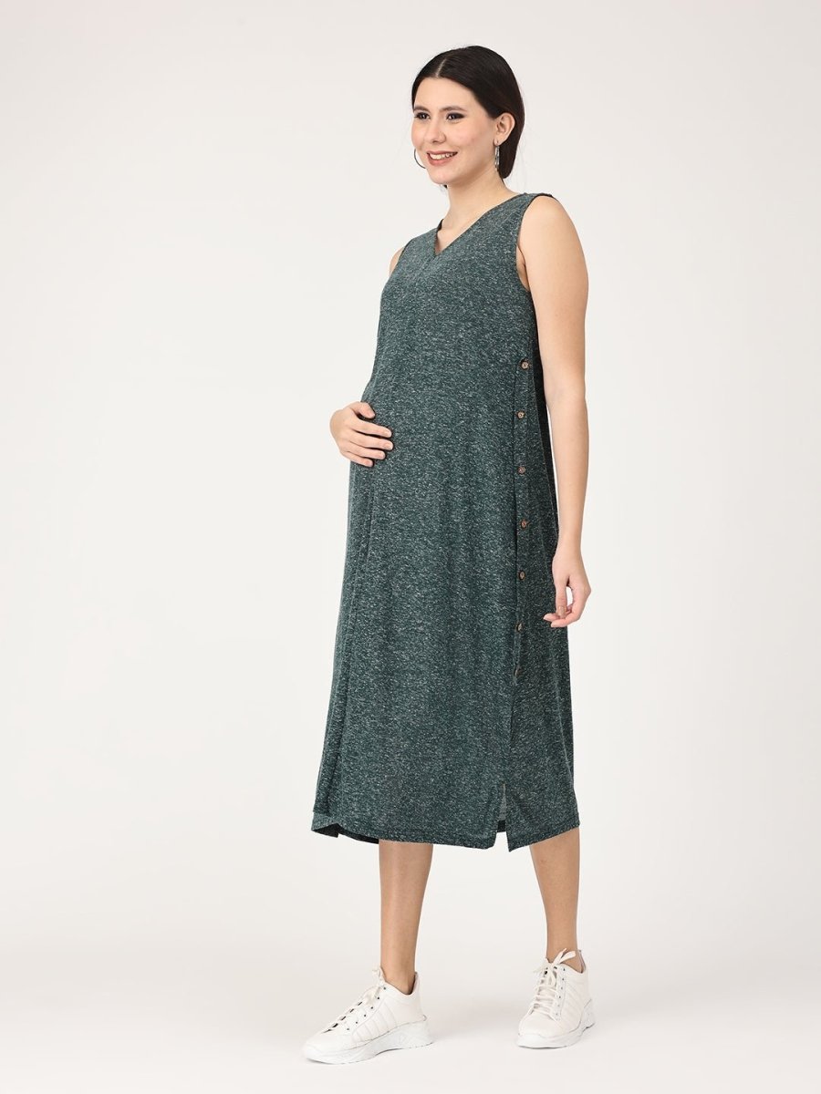 Green Mélange Tunic Maternity and Nursing Dress - DRS-GNMLT-S