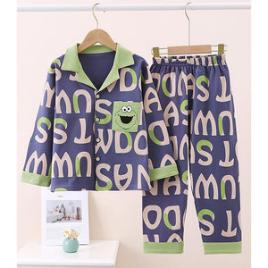 Green Monster print soft Cotton Kids Nightsuit - 3 - 4 Years Nightsuits