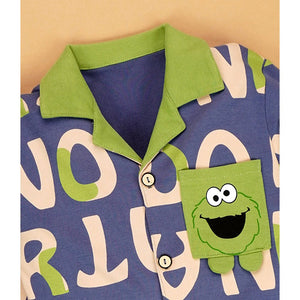 Green Monster print soft Cotton Kids Nightsuit - 3 - 4 Years Nightsuits