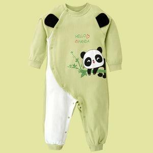 Green Panda full sleeves jumpsuit style Romper for Tiny Toddlers - 3 - 6 Months Kids Clothing