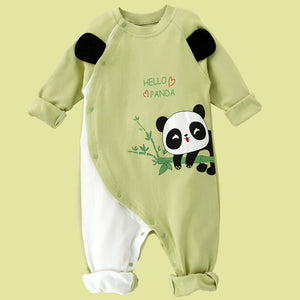 Green Panda full sleeves jumpsuit style Romper for Tiny Toddlers - 3 - 6 Months Kids Clothing