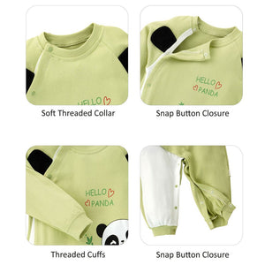 Green Panda full sleeves jumpsuit style Romper for Tiny Toddlers - 3 - 6 Months Kids Clothing