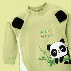 Green Panda full sleeves jumpsuit style Romper for Tiny Toddlers - 3 - 6 Months Kids Clothing