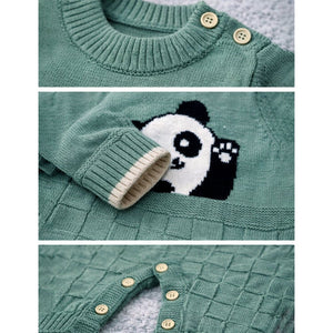 Green Panda Full Sleeves Jumpsuit winter Romper with Cap for Tiny Toddlers - 3 - 6 Months Winter Wear
