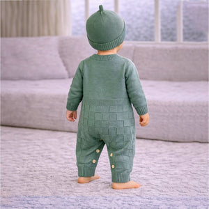 Green Panda Full Sleeves Jumpsuit winter Romper with Cap for Tiny Toddlers - 3 - 6 Months Winter Wear