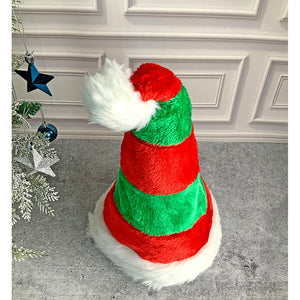 Green & Red Stripes Furry Velvet Christmas Party Hat - 