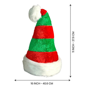 Green & Red Stripes Furry Velvet Christmas Party Hat - 