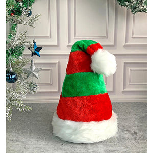 Green & Red Stripes Furry Velvet Christmas Party Hat - 