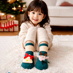 Green Reindeer & Bell Christmas Themed Ankle Length Socks For Kids - 0 - 6 Months Christmas