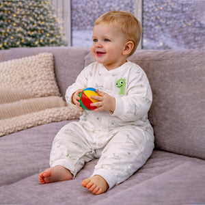 Green Smiley Dino Full Sleeves Jumpsuit Hoodie Romper for Tiny Toddlers - 3 - 6 Months Winter Wear