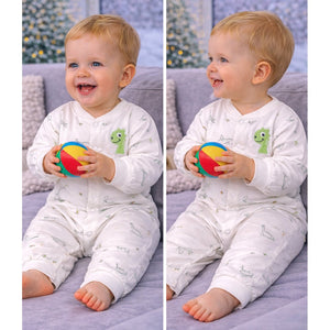 Green Smiley Dino Full Sleeves Jumpsuit Hoodie Romper for Tiny Toddlers - 3 - 6 Months Winter Wear