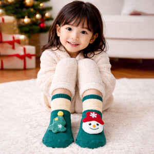 Green Snowman & Tree Christmas Themed Ankle Length Socks For Kids - 0 - 6 Months Christmas