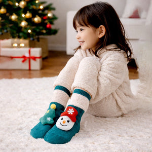Green Snowman & Tree Christmas Themed Ankle Length Socks For Kids - 0 - 6 Months Christmas