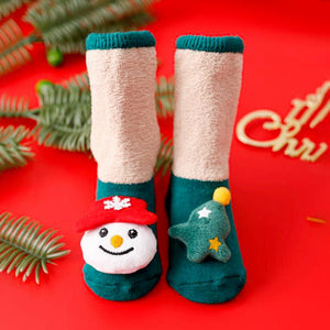 Green Snowman & Tree Christmas Themed Ankle Length Socks For Kids - 0 - 6 Months Christmas