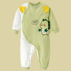 Green Star Dino full sleeves jumpsuit style Romper for Tiny Toddlers - 6 - 12 Months Kids Clothing