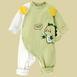 Green Star Dino full sleeves jumpsuit style Romper for Tiny Toddlers - 6 - 12 Months Kids Clothing