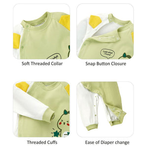 Green Star Dino full sleeves jumpsuit style Romper for Tiny Toddlers - 6 - 12 Months Kids Clothing