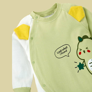 Green Star Dino full sleeves jumpsuit style Romper for Tiny Toddlers - 6 - 12 Months Kids Clothing