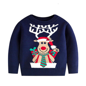 Green Tie Reindeer Knitted Christmas cardigan Sweater for Kids, Navy - 3 - 4 Years Winter Wear