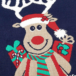 Green Tie Reindeer Knitted Christmas cardigan Sweater for Kids, Navy - 3 - 4 Years Winter Wear