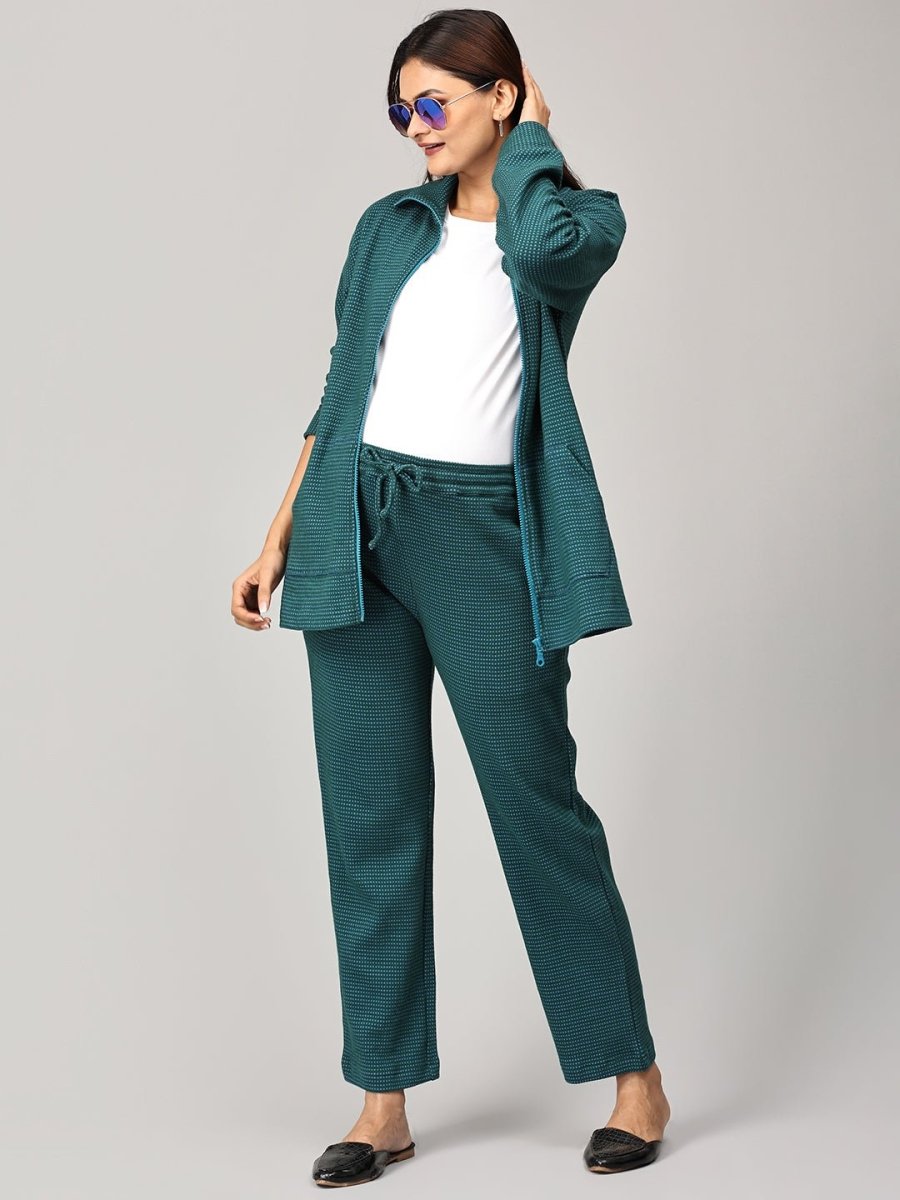Green Virtue Maternity and Nursing Bomber Jacket Co- Ord Set - MWW-SD-GRNJ-S