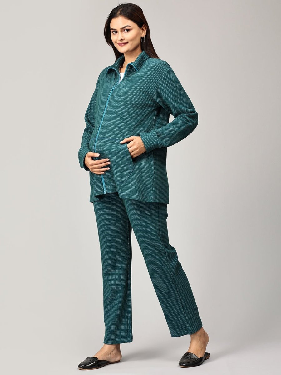 Green Virtue Maternity and Nursing Bomber Jacket Co- Ord Set - MWW-SD-GRNJ-S