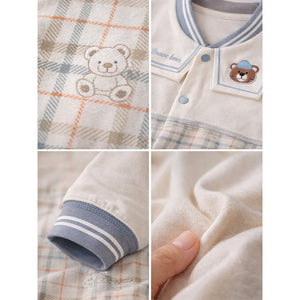 Grey and Cream Sailor Collar Brave Bear Full Sleeves Jumpsuit Romper for Tiny Toddlers - 6 - 12 Months Kids Clothing