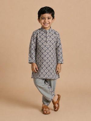 Grey Bloom Boys Dhoti Kurta Set - 0-6 Months Boys Ethnic Set