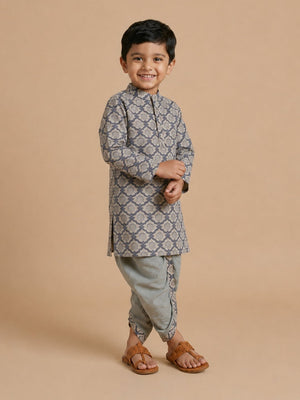Grey Bloom Boys Dhoti Kurta Set - 0-6 Months Boys Ethnic Set