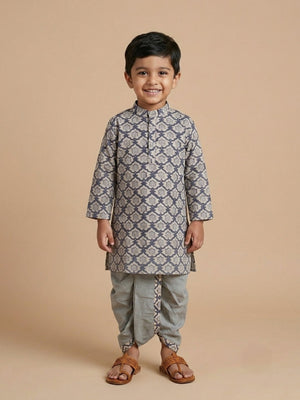 Grey Bloom Boys Dhoti Kurta Set - 0-6 Months Boys Ethnic Set