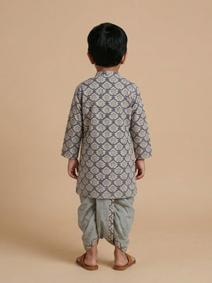 Grey Bloom Boys Dhoti Kurta Set - 0-6 Months Boys Ethnic Set