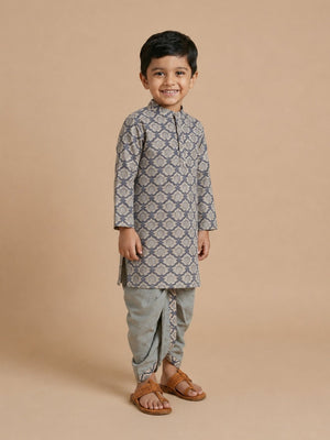 Grey Bloom Boys Dhoti Kurta Set - 0-6 Months Boys Ethnic Set