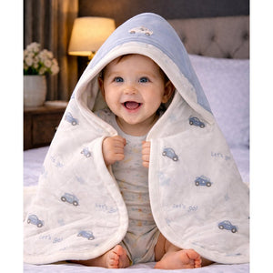 Grey Car Theme Soft Cotton Winter Wrapper with Hood for Newborn & Infants with Free storage Pouch - Bedding