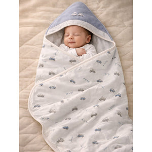 Grey Car Theme Soft Cotton Winter Wrapper with Hood for Newborn & Infants with Free storage Pouch - Bedding