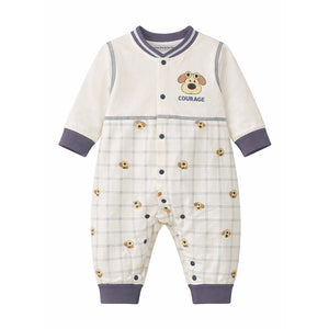 Grey Courage Puppy Varsity Style, Full Sleeves Jumpsuit Romper for Tiny Toddlers - 6 - 12 Months Kids Clothing