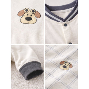 Grey Courage Puppy Varsity Style, Full Sleeves Jumpsuit Romper for Tiny Toddlers - 6 - 12 Months Kids Clothing
