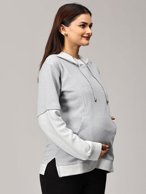 Grey Dawn Stripe Maternity and Nursing Hoodie - DRS-SD-GRYSTH-S
